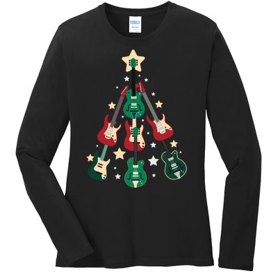 Christmas Guitar Tree  Ladies Long Sleeve Shirt