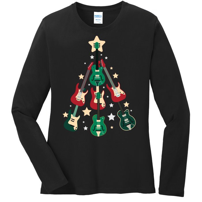 Christmas Guitar Tree  Ladies Long Sleeve Shirt