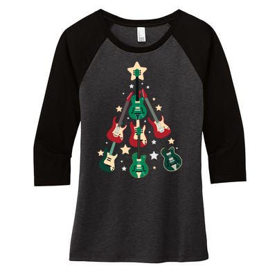 Christmas Guitar Tree  Women's Tri-Blend 3/4-Sleeve Raglan Shirt