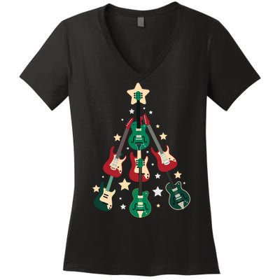 Christmas Guitar Tree  Women's V-Neck T-Shirt