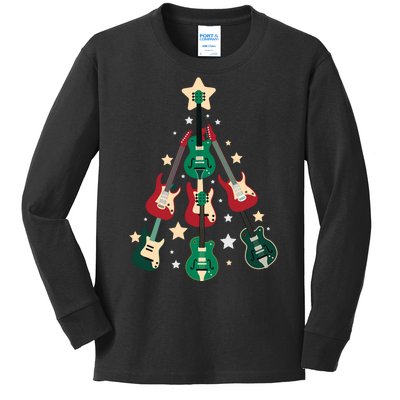 Christmas Guitar Tree  Kids Long Sleeve Shirt