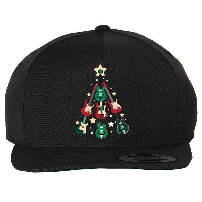 Christmas Guitar Tree  Wool Snapback Cap