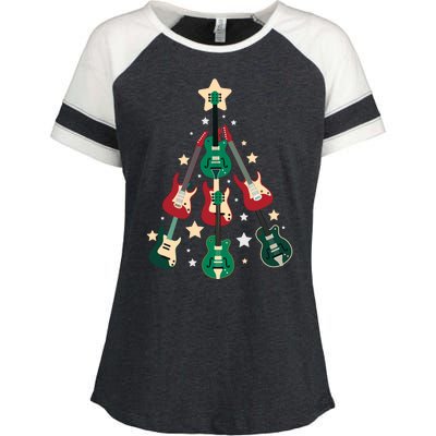 Christmas Guitar Tree  Enza Ladies Jersey Colorblock Tee