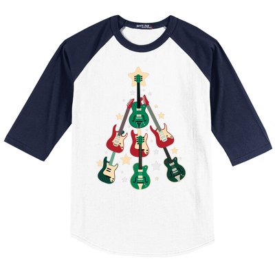 Christmas Guitar Tree  Baseball Sleeve Shirt