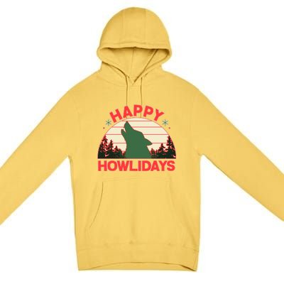 Christmas Happy Howlidays Vintage Howling Wolf Premium Pullover Hoodie