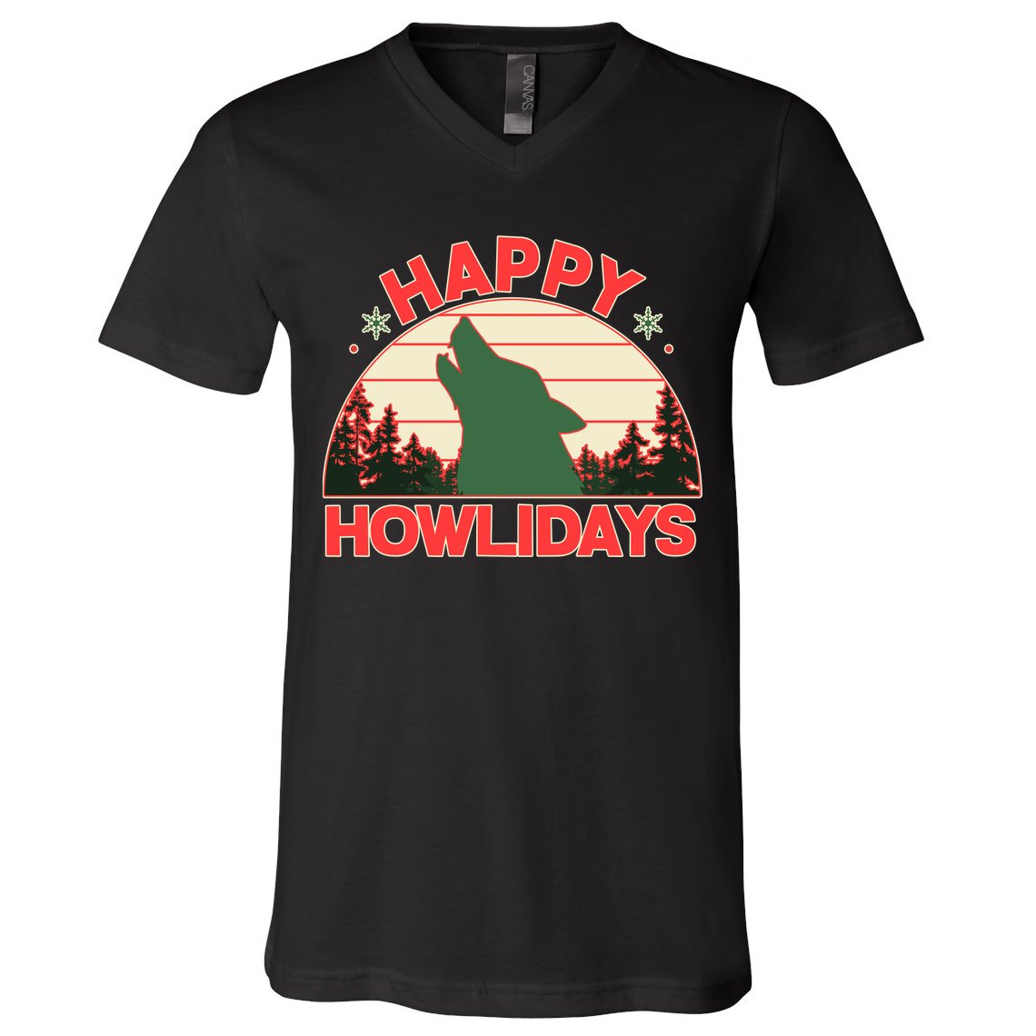 Christmas Happy Howlidays Vintage Howling Wolf V-Neck T-Shirt