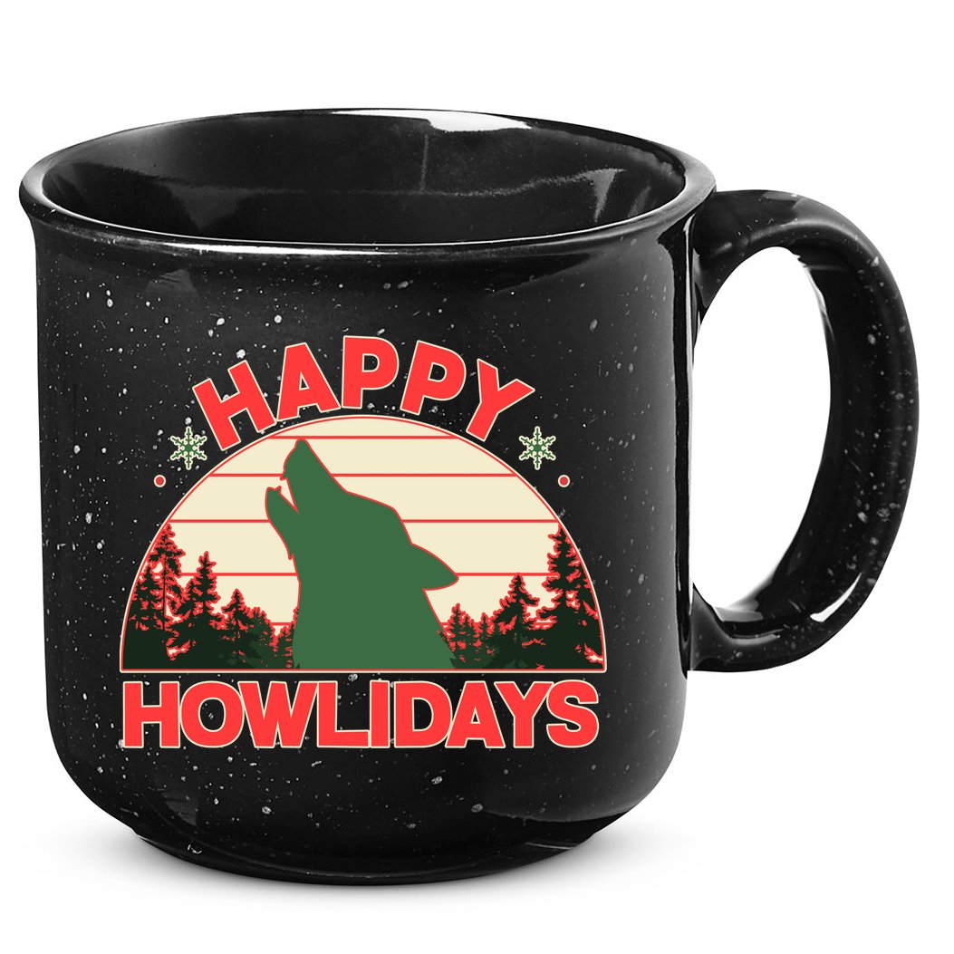 Christmas Happy Howlidays Vintage Howling Wolf 15oz Campfire Ceramic Mug