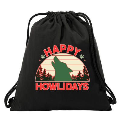 Christmas Happy Howlidays Vintage Howling Wolf Drawstring Bag