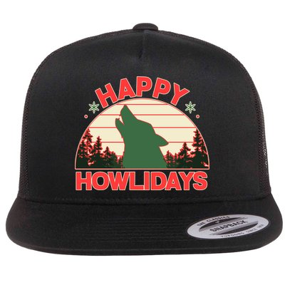 Christmas Happy Howlidays Vintage Howling Wolf Flatbill Hat