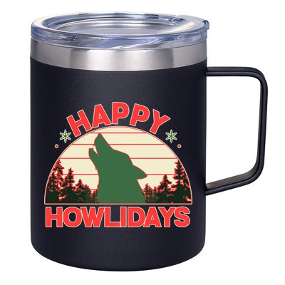 Christmas Happy Howlidays Vintage Howling Wolf 12oz Stainless Steel Coffee Mug
