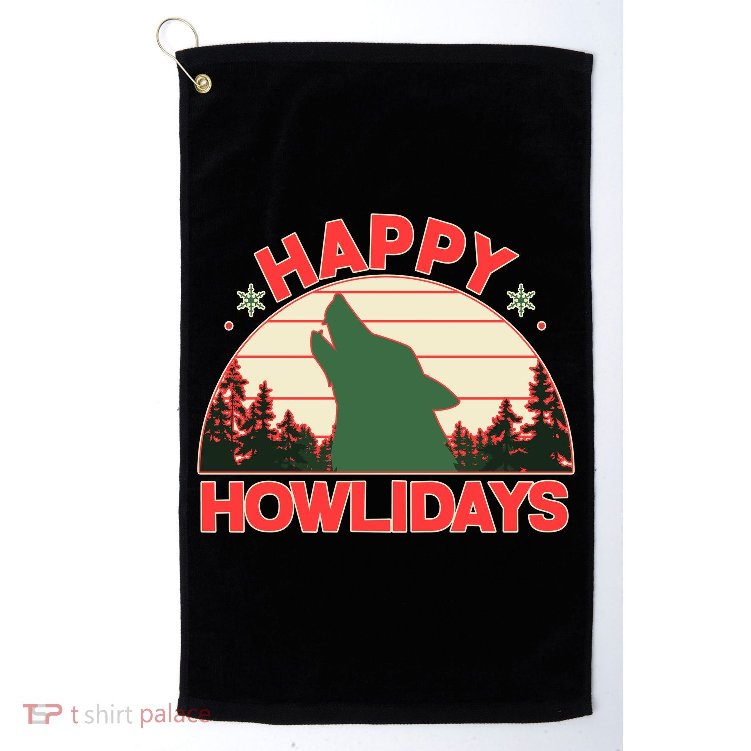 Christmas Happy Howlidays Vintage Howling Wolf Golf Towel