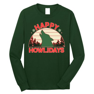 Christmas Happy Howlidays Vintage Howling Wolf Long Sleeve Shirt