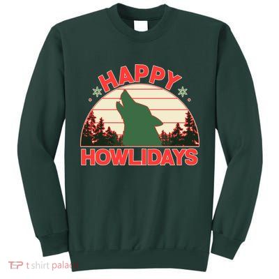 Christmas Happy Howlidays Vintage Howling Wolf Tall Sweatshirt