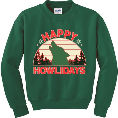 Christmas Happy Howlidays Vintage Howling Wolf Kids Sweatshirt