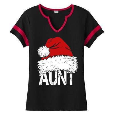 Christmas Hat Santa Aunt Ladies Halftime Notch Neck Tee