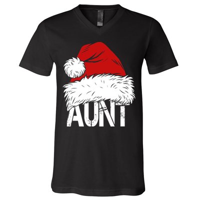 Christmas Hat Santa Aunt V-Neck T-Shirt