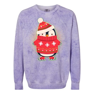 Christmas Holiday Penguin Skates Colorblast Crewneck Sweatshirt