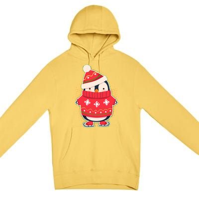 Christmas Holiday Penguin Skates Premium Pullover Hoodie