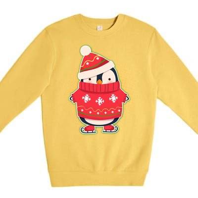 Christmas Holiday Penguin Skates Premium Crewneck Sweatshirt