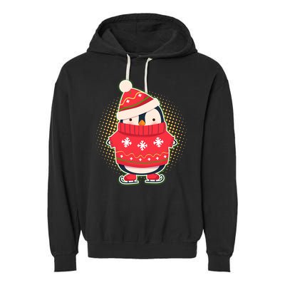 Christmas Holiday Penguin Skates Garment-Dyed Fleece Hoodie