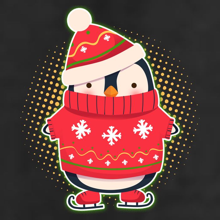 Christmas Holiday Penguin Skates 7 Panel Mesh Trucker Snapback Hat