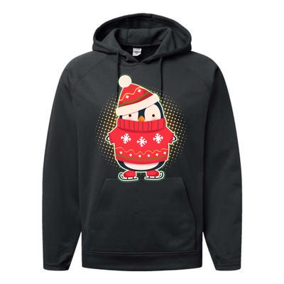 Christmas Holiday Penguin Skates Performance Fleece Hoodie