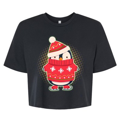 Christmas Holiday Penguin Skates Bella+Canvas Jersey Crop Tee