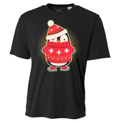 Christmas Holiday Penguin Skates Cooling Performance Crew T-Shirt