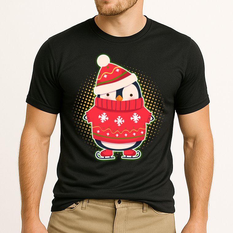 Christmas Holiday Penguin Skates Cooling Performance Crew T-Shirt