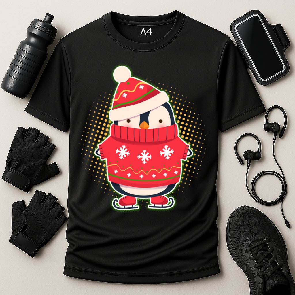 Christmas Holiday Penguin Skates Cooling Performance Crew T-Shirt
