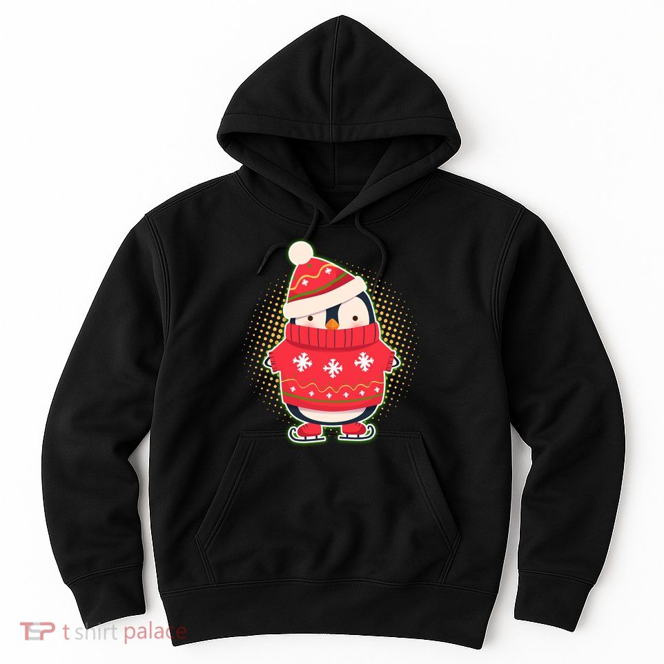 Christmas Holiday Penguin Skates Hoodie