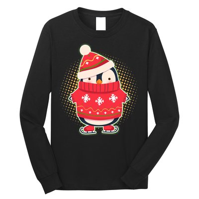 Christmas Holiday Penguin Skates Long Sleeve Shirt