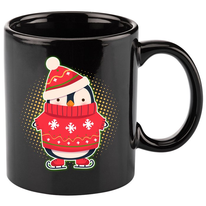 Christmas Holiday Penguin Skates 11oz C Handle Ceramic Mug