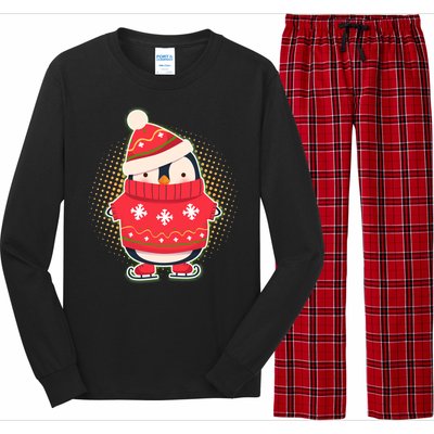 Christmas Holiday Penguin Skates Long Sleeve Pajama Set