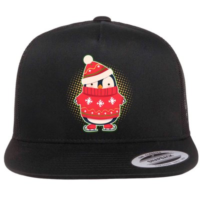 Christmas Holiday Penguin Skates Flatbill Hat