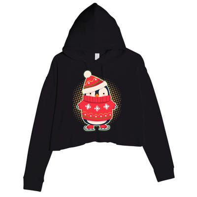 Christmas Holiday Penguin Skates Crop Fleece Hoodie