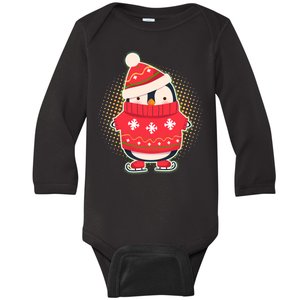 Christmas Holiday Penguin Skates Baby Long Sleeve Bodysuit