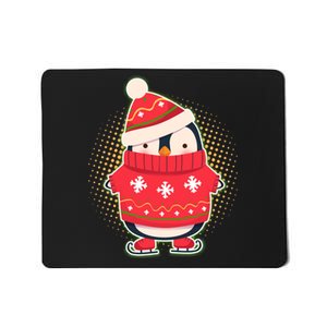 Christmas Holiday Penguin Skates Mousepad