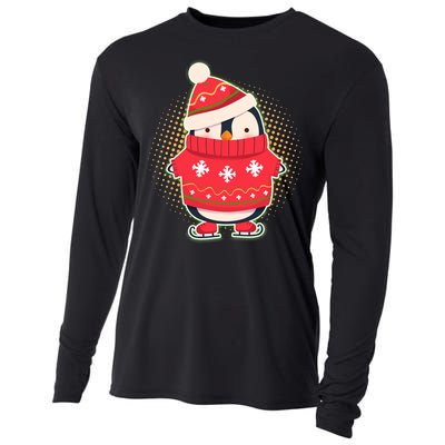 Christmas Holiday Penguin Skates Cooling Performance Long Sleeve Crew