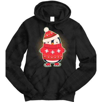 Christmas Holiday Penguin Skates Tie Dye Hoodie