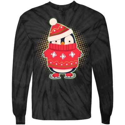 Christmas Holiday Penguin Skates Tie-Dye Long Sleeve Shirt