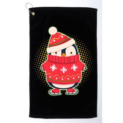 Christmas Holiday Penguin Skates Golf Towel