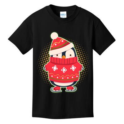 Christmas Holiday Penguin Skates Kids T-Shirt
