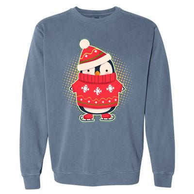 Christmas Holiday Penguin Skates Garment-Dyed Sweatshirt