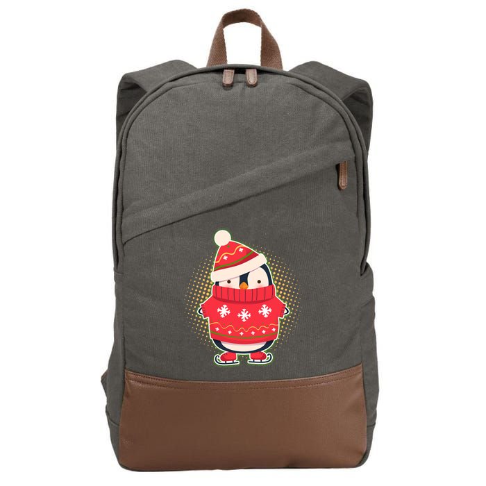 Christmas Holiday Penguin Skates Cotton Canvas Backpack