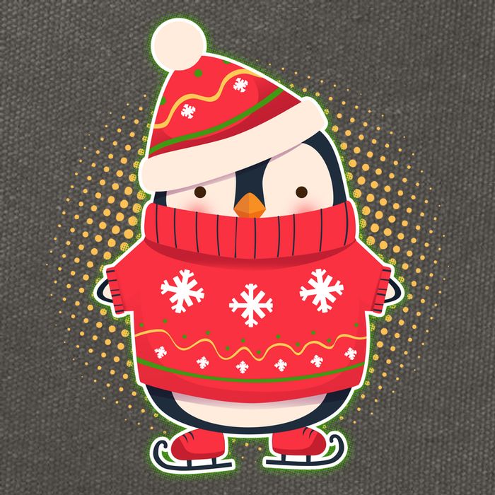 Christmas Holiday Penguin Skates Cotton Canvas Backpack