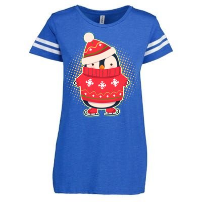 Christmas Holiday Penguin Skates Enza Ladies Jersey Football T-Shirt