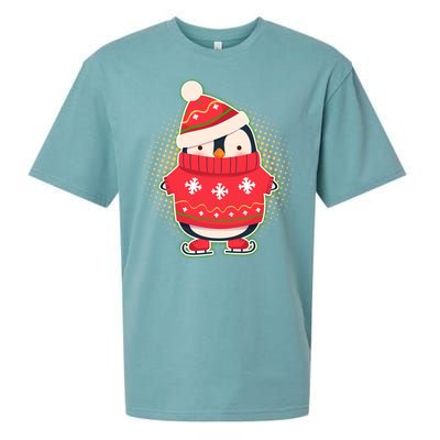 Christmas Holiday Penguin Skates Sueded Cloud Jersey T-Shirt