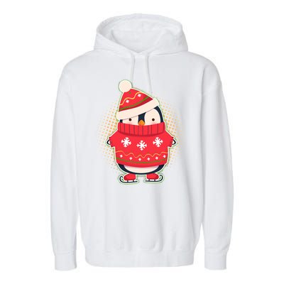 Christmas Holiday Penguin Skates Garment-Dyed Fleece Hoodie