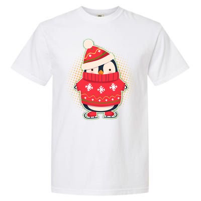 Christmas Holiday Penguin Skates Garment-Dyed Heavyweight T-Shirt